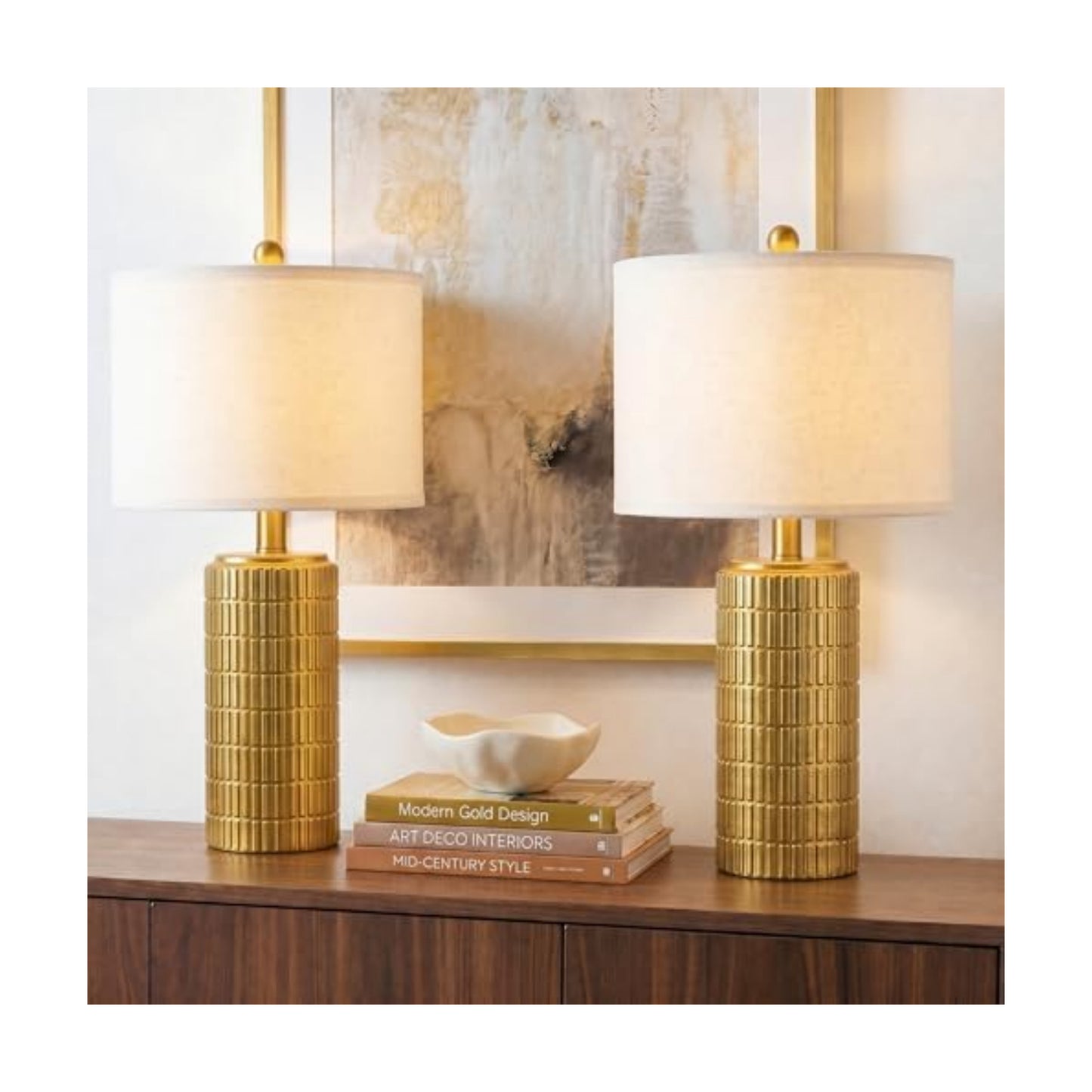 PoKat 23" Brass Gold Ceramic Table Lamps for Living Room, Retro Warm Gold Lamps for Night Stands, Vintage Bronze