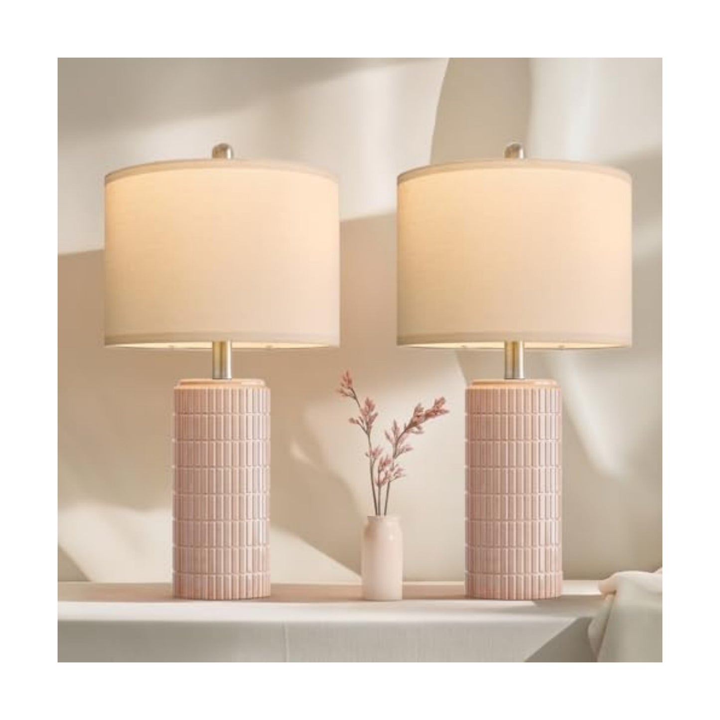 PoKat 23" Pink Ceramic Table Lamps Set of 2, Modern Bedroom Lamps for Girls Room, Bedside Lamps for Night Stands, Cute