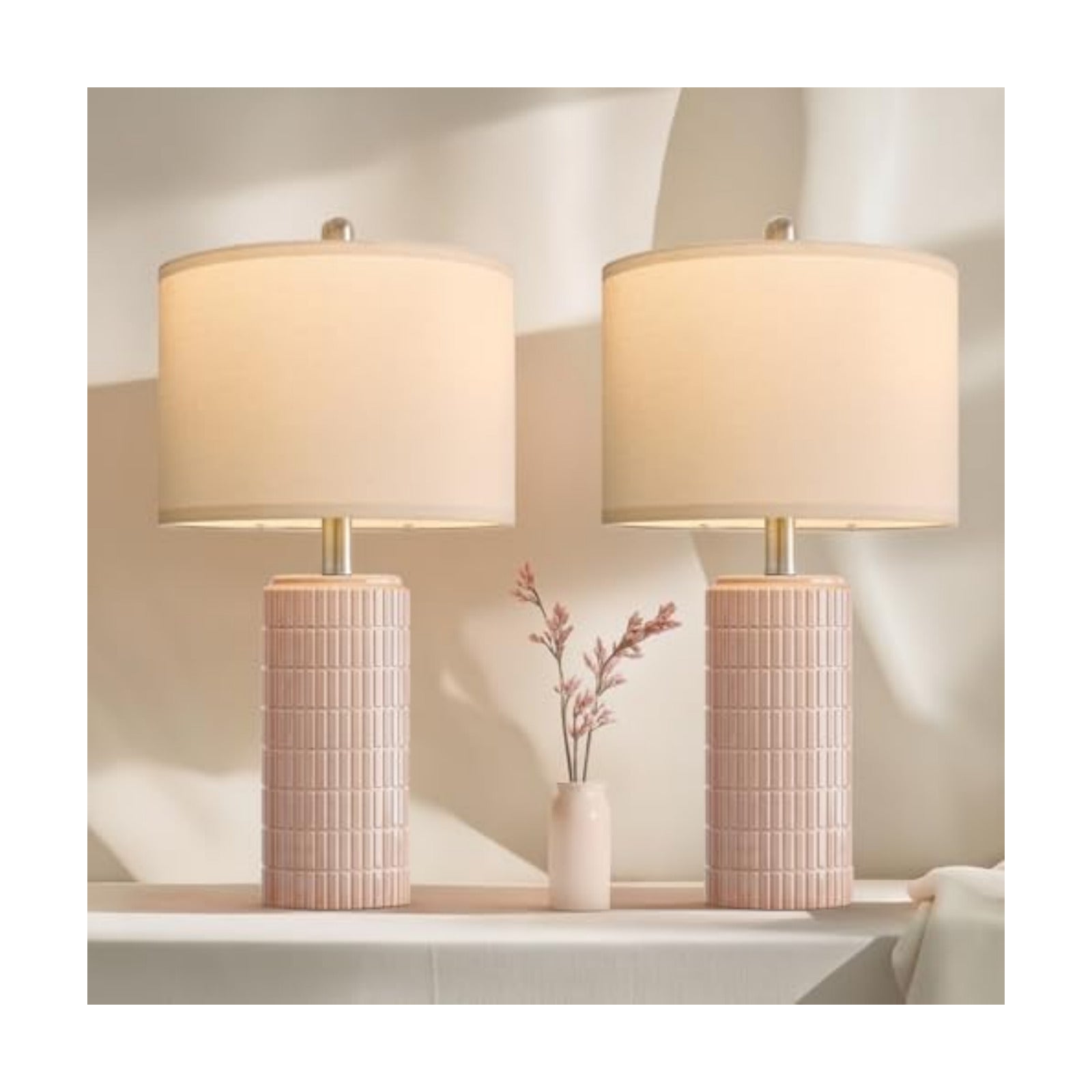 PoKat 23" Pink Ceramic Table Lamps Set of 2, Modern Bedroom Lamps for Girls Room, Bedside Lamps for Night Stands, Cute