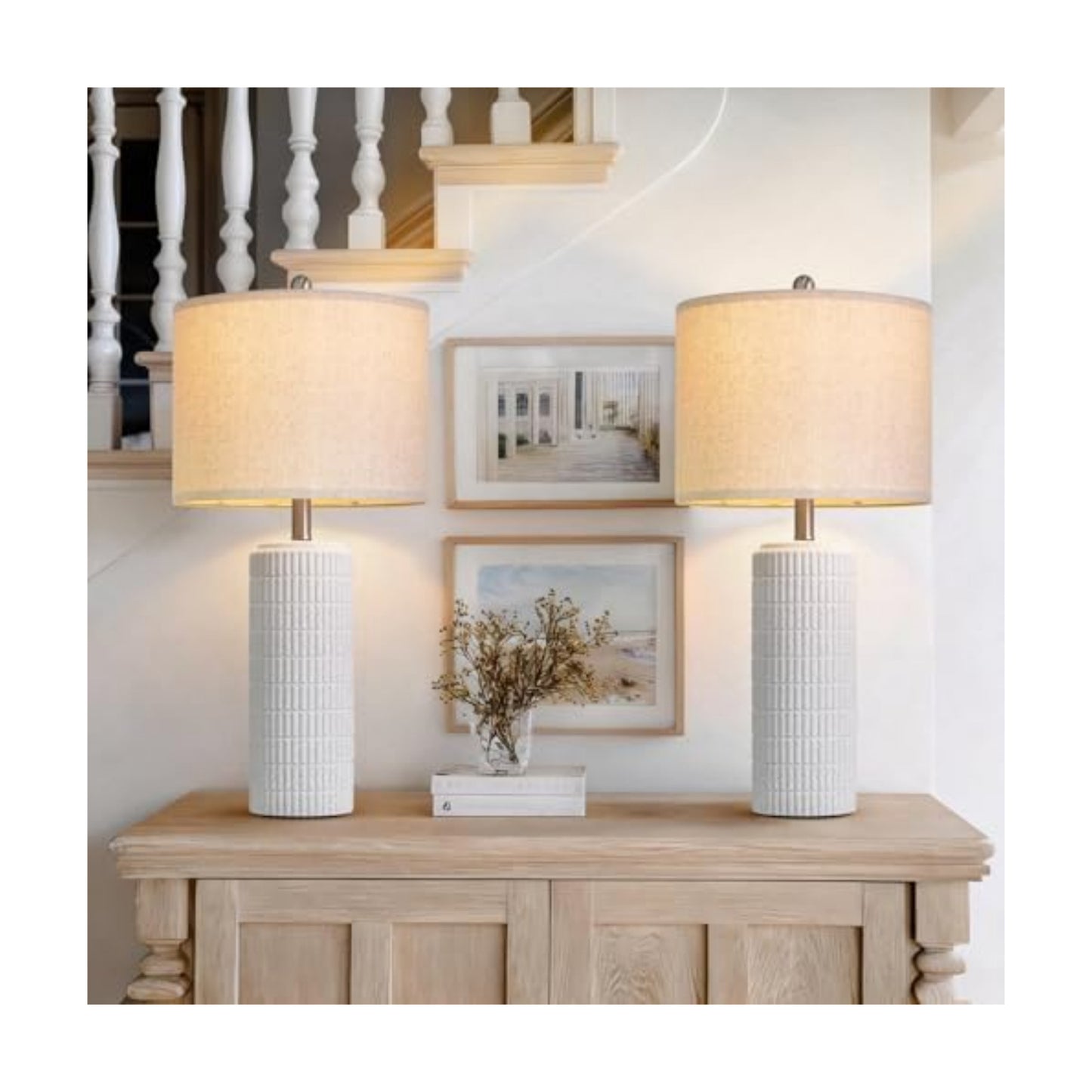 PoKat 27.5'' Tall Table Lamps for Living Room Set of 2, Stone-Like Ceramic Bedroom Lamps for Night Stands, Farmhouse